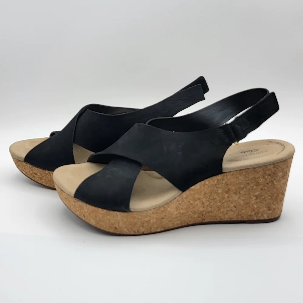 Clarks Collective Stylish Black Wedge Sandals SIZE 11 #1591‎